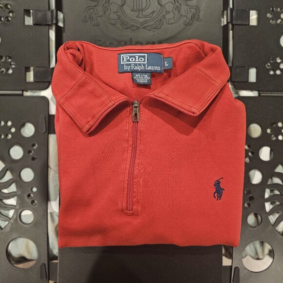 Polo Ralph Lauren Mens Red 1/4 Zip Pullover Pima Cotton Logo Sweater Size Large - Picture 8 of 8